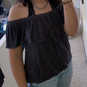 Dark grey off the shoulder top